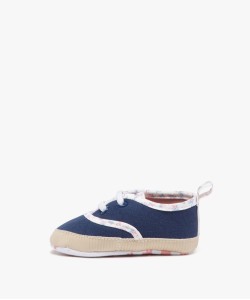 Chaussons de naissance en toile à liseré fleuri - LuluCastagnette